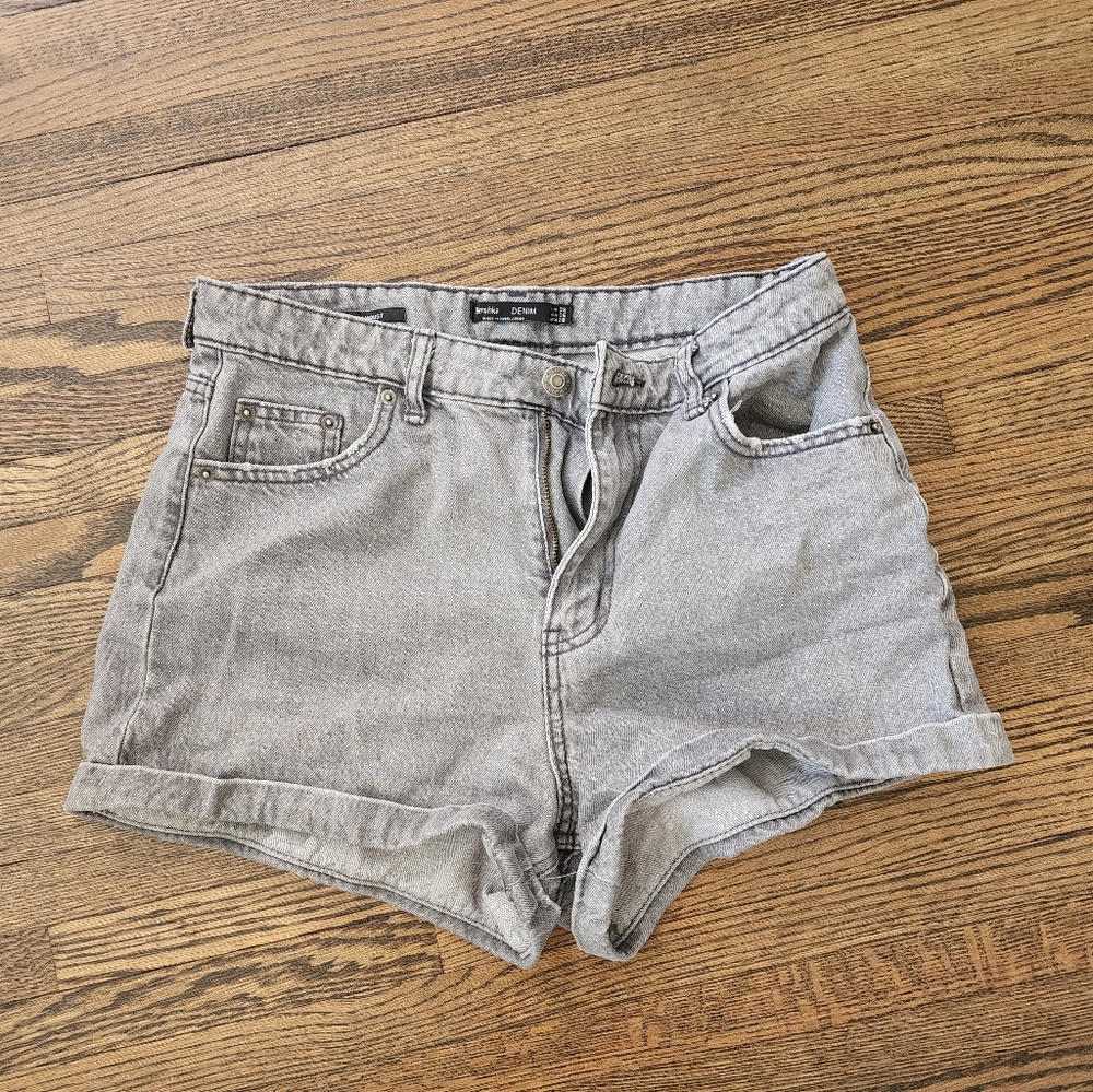 Bershka High Waisted Gray Denim Shorts
